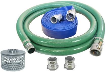 1240-KIT-2000-1145-QC PVC Suction and Discharge Hose Pump Kit, Green/Blue, 2" Male X Female Aluminum Cam and Groove, 2" ID