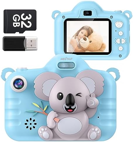 Kids Camera Koala Toys for 3-9 Years Girls Boys Toddler Digital Selfie Camera Video Camcorder Christmas Birthday Gifts for Children 1080P 48MP 2.4inch Screen with 32GB SD Card Blue