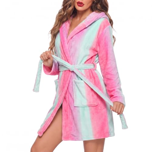 Image of U2SKIIN Women Hooded Fleece Robe, Short Plush Robes for Womens With Hood Soft Warm Spa Bathrobe