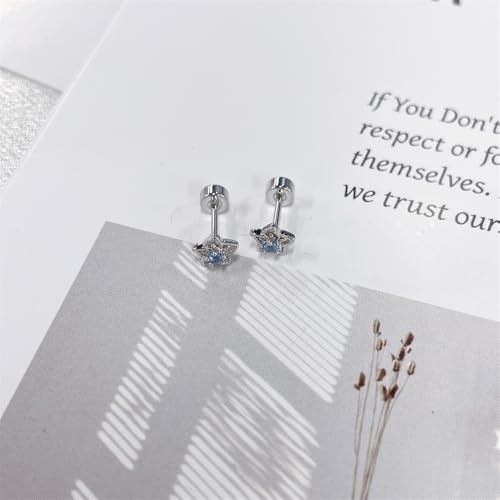 20g Hollow Blue CZ Flower Screw Flat Back Small Stud Earrings for Women Stainless Steel Cute Floral Cherry Cubic Zirconia Crystal Cartilage Tragus Piercing Little Studs Hypoallergenic Fashion Jewelry for Daughter Xmas4