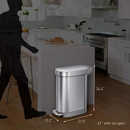 simplehuman CW2044 45L Slim Kitchen Pedal Bin, Silent Soft Close Lid, Strong Steel Pedal, Fingerprint-Proof with Antimicrobial Agent, Brushed Stainless Steel, W 25.9cm x H 62.1cm x D 54.5cm