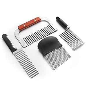Aardappel Chip Mes, DBAILY 4 stks Chipper Chip Cutter RVS Groente Crinkle Golvend Mes Crinkle Cut Mes Set Aardappel…