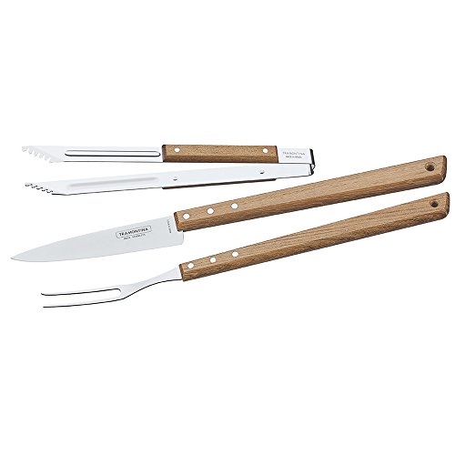 Kit para Churrasco Tramontina em Aço Inox e Madeira com Pegador 3 peças