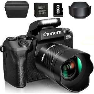 Digitalkamera 4K 64MP Fotokamera mit 4.0″ Touchscreen, 16X Digitalzoom Kompaktkamera Mit für Anfänger mit WiFi, mit Kameratasche, Haube, 32GB TF-Karte