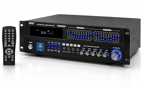 Image of Pyle Bluetooth Hybrid Home Amplifier - 6-Channel 2000W Rack Mount Power Amplifier Receiver w/ Radio - Dual 10 Band EQ, Karaoke Microphone x2, USB, RCA, COAX, OPT, DVD Inputs, HiDef Input and Output