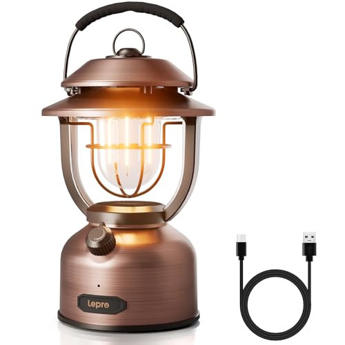 Lepro Vintage LED Camping Lantern Rechargeable - 15000mAh 1000LM Stepless Dimming Dual Color Temp 2500K & 5000K IPX4 Waterproof Retro Railroad Lantern for Camping Home Decor & Emergency