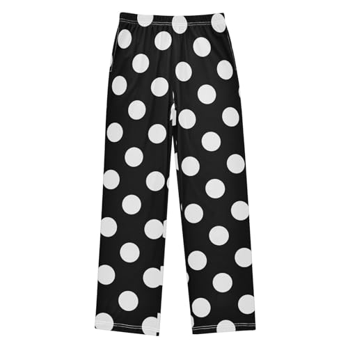 Boys' Pants White Polka Dots Black Classic Long Bottoms Jogger Pants Elastic Waist Trousers with Pockets S-XL