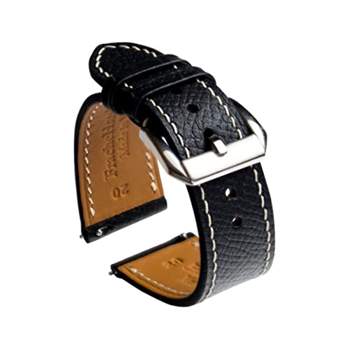 Frachehandcraft Espom Top Grain Leather Quick Release Watch Band - Handmade Premium Leather Watch Strap - Italian Genuine Leather Replacement Band 19Mm 20Mm 22Mm (20Mm, Black) #TOP1