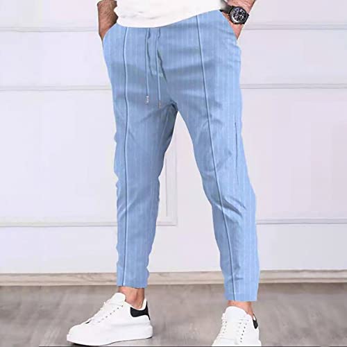 Douhen Mens Pants Casual Mens Casual Linen Pants Loose Fit Straight Legs Elastic Waist Trousers Summer Beach (Blue, 3X-Large) Trousers For Men Relaxed Fit Men's High Stretch Multi-Pocket Skinny Cargo Pants, Outdoor Trousers Casual Cargo Joggers For Men Travel Hiking Khaki Pants Mens 230515 #TOP1