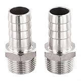 Honseadek Schnellkupplungen in Industriequalität für Rohre – 2 Stück 304 Edelstahl Klemmverschraubungen mit 25 mm Widerhaken Schlauch und Gewindeadaptern für Wassersysteme