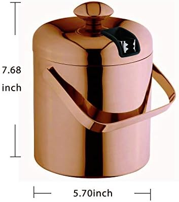 VINN DUNN Ice Bucket with Lid 1.2 Litre Stainless Steel Double Walled Ice Bucket Insulated with Concealed Tong&Carry Handle(Warm Sunset Gold)