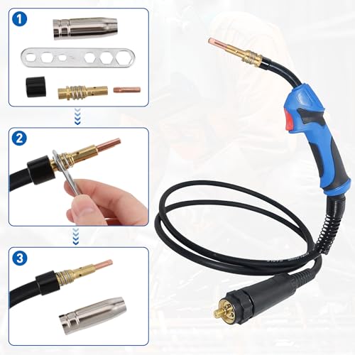 22 Stück Verschleißteile Set, Schutzgasschweißgerät Zubehör, mit 12 x Stromdüse M6 0,8mm,5 x Schweißdüsen,2 x Düsenstock,2 x Isolator,1 Schraubenschlüssel für MIG MAG Schweißbrenner MB15AK