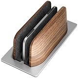 LOE(ロエ) 【日本企画】 ノートパソコン スタンド 縦置き 収納ホルダー 2台対応 幅調節可 木製デザイン アルミ合金 全機種対応 MacBook/Surface/iPad 省スペース PCスタンド (シルバー) 1台