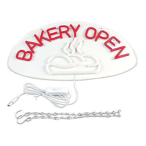Image of BAKERY OPEN Neon Signs for Wall Decor Neon Lights for Bedroom Led Business Signs Suitable for Bakery Cake Shop Restaurants Canteen Christmas 5V Power Adapter, 15.7 * 8.6 Inch(Red + White)