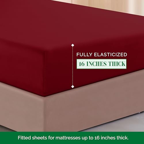 Image of Elegant Comfort Luxurious 1500 Premium Hotel Quality Microfiber Three Line Embroidered Softest 4-Piece Bed Sheet Set, Wrinkle and Fade Resistant, King, Burgundy