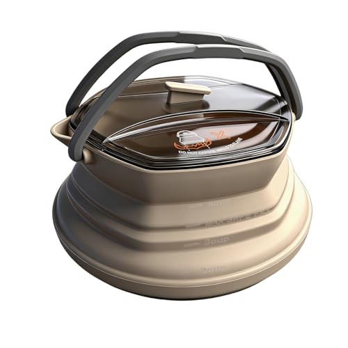 CAMPWOLF HEX Collapsible Camping Kettle 1L, Foldable Silicone Kettle with Stainless Steel Base, BPA Free Portable Backpacking Tea Pot for Hiking & Outdoor Cooking (Khaki)
