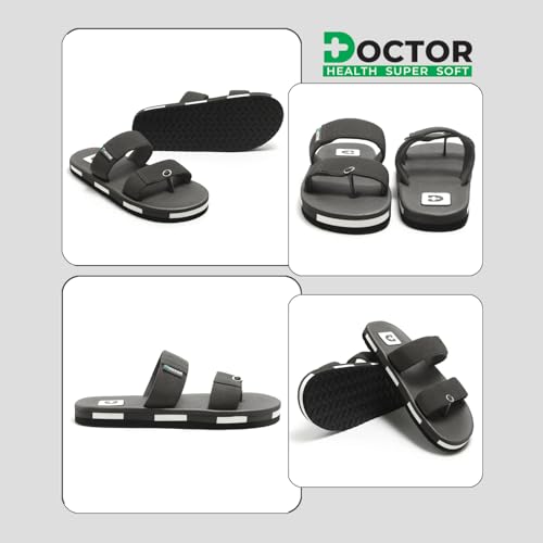 Image of DOCTOR HEALTH SUPER SOFT Men's Casual Slippers with Soft Cushioned Sole, Double Strap with Toe Loop Design, Lightweight Anti-Slip Everyday Wear Slippers for Home and Outdoor Use