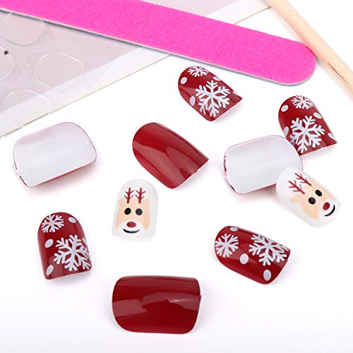 24pcs Press on False Nails Christmas Snowflake Fake Nails Tips Artificial Full Cover Short Fingernails for Nail Art Decoration