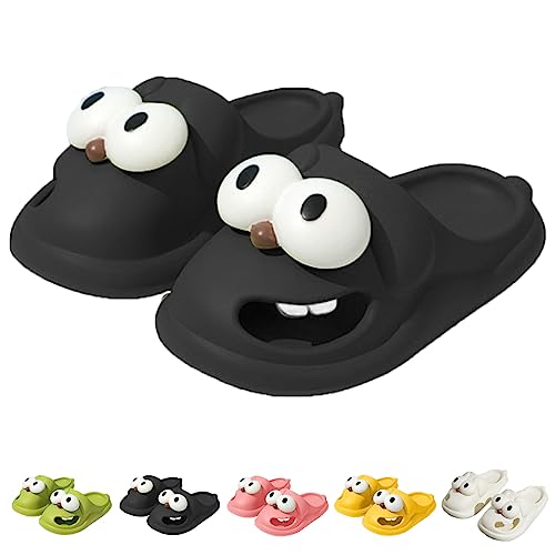 Big Eye Dog Slippers Big Eye Dog Fun Cartoon Package Head EVA Slippers Cute Cartoon Dog Slippers Soft Thick Sole Comfy House Sandals Slides (5.5-6, Black) - Main Image