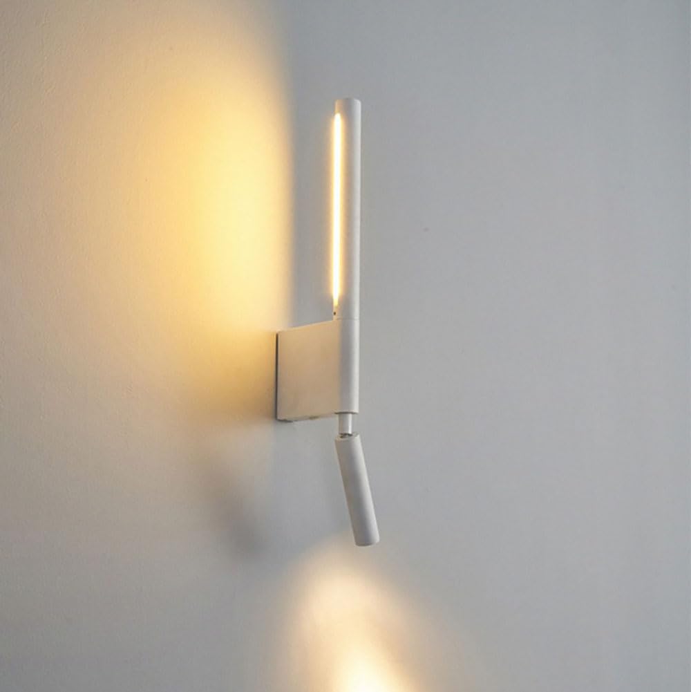 LED Bedside Wall Sconce 5W Backlight Wall Washer Light 330 Degree Rotation Adjustable 3W Wall Mounted Reading Lamp with Switch | Wall Lights for Bedroom Desk Stairs Study Room (White,Warm Light)