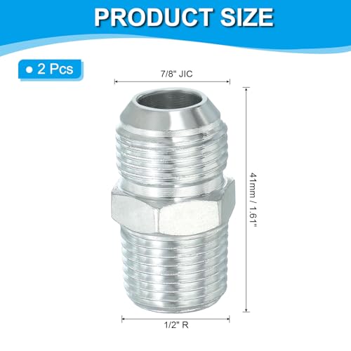 Image of PATIKIL Pipe Adapter Connector 7 /8 inch Male 74 Flare JIC x 1 /2 inch Male R Pipe Fitting 2 Pcs Oil Feed Restrictor Fitting Hydraulic Connector for Oil Steam Water Pipelines System