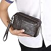 Men Clutch Bag Leather Wrist Purse for Men Women Travel Outdoor Business Organizer Wristlet Strap Pouch Coin Money Wallet Handbag Daypack Coffee #4