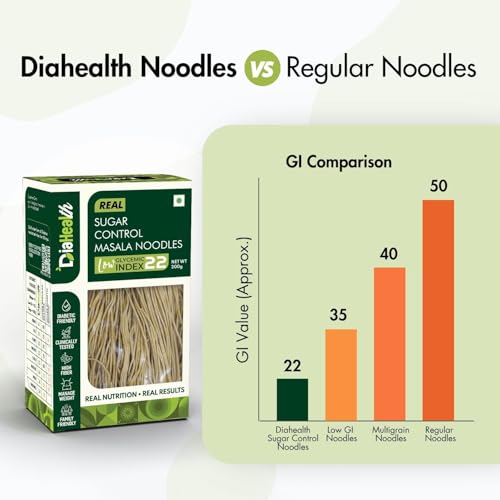 Image of Diahealth Diabetic Care Masala Noodles, 200 Gms, 1 Pack, Low Glycemix Index (22) & High Protein /Serv, Taste Just Like Regular Noodles, Low Carb, Pre-Biotic High Fibre, For Diabetics And Weight Loss