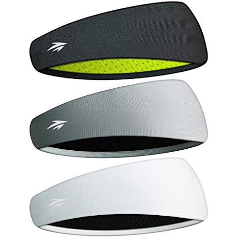 Zollen Mens Headbands 3 Packs Guys Sweatband and Sports Headband for Men for Running, Cross Training, Racquetball, Working Out (B: Black, Light Grey, White) Cover