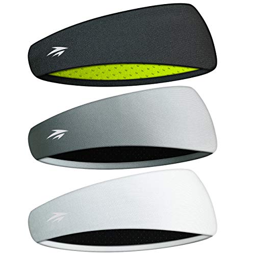 Zollen Mens Headbands 3 Packs Guys Sweatband and Sports Headband for Men for Running, Cross Training, Racquetball, Working Out (B: White, Black, Light Gray)