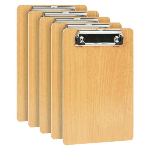 OFFCUP 5pcs Porte-Blocs avec Pince, A5 Planchettes à Pince en bois Porte Document pour Papier D'écriture Memo Dossiers, Porte-Formulaires Format pour Bureau Restaurant