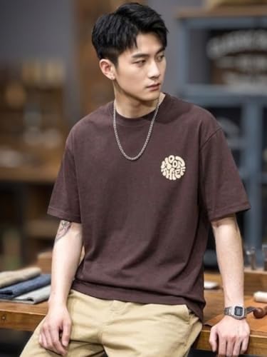 Image of SMOWKLY Men's T Shirt | Round Neck Half Sleeve Casual T Shirt for Men | Regular Fit Solid Graphic Tee | Breathable Summer Tees | Stylish Comfortable Streetwear Fashion for Men