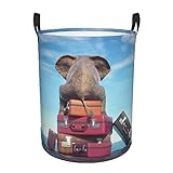Wäschekorb Elefant Sitzt Wäschekörbe Schmutzige Kleidung Runder Aufbewahrungskorb Kleidung Wäschebehälter Für Badezimmer Schlafzimmer Wohnheim 40X50Cm