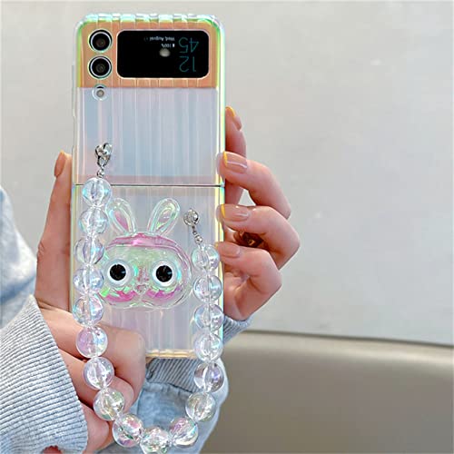 Coque Samsung Galaxy Z Flip 3 avec bracelet laser lapin mignon et support transparent