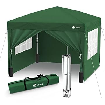 VOUNOT® Gazebo 3x3m Pieghevole con 4 Parti Laterali, Gazebo da Giardino Tenda Padiglione Pop up con 4 Sacchi di Sabbia di Peso e Sacca di Trasporto, Colore Verde