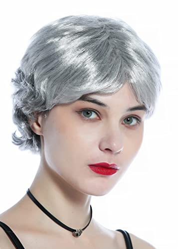 WIG ME UP-215221-FR63-103 Parrucca Donna Halloween Carnevale Vecchia signora Corta Liscia Ricci sulla nuca