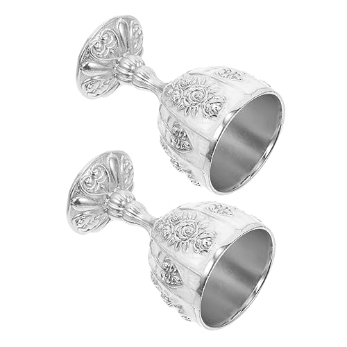 2pcs European High-end Wine Glass Stainless Wine Glasses Reusable Cup Medieval Drinkware Vintage Glassware Drink Liqueur Goblet Whiskey Drinking Vessel Cup Vodka Silver Zinc Alloy