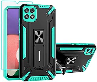 Galaxy A22 5G Case, Samsung A22 5G Cases, with HD Screen Protector, Cover with Ring Shockproof Protective Silicone Phone Cases for Samsung Galaxy A22 5G (Mint)