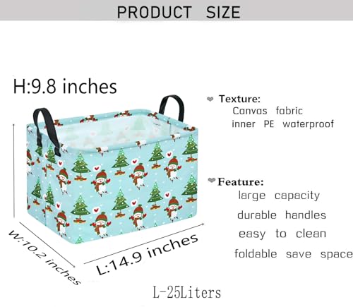 Image of Gift Toy Storage Basket for Girls and Boys, Storage Organizer for Nursery Hamper Home Bedroom Laundry Hamper Shelf Easter Baskets (Snowman)