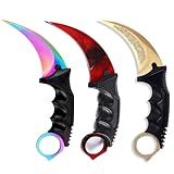 Milaloko 3 Pieces Karambit Knife Fixed Blade Knives Camping Tool,Outdoor Hunting Knife with Sheath and Cord, Suitable for Hiking, Adventure, Survival and Collection (Golden Red Color)