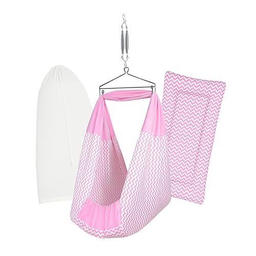 Image of Premium Swing Cradle Set | Cradle Cloth, Padded Bed, Mosquito Net, Heavy-Duty Spring & Triangle Hanger | Up to 15 kg | Pink