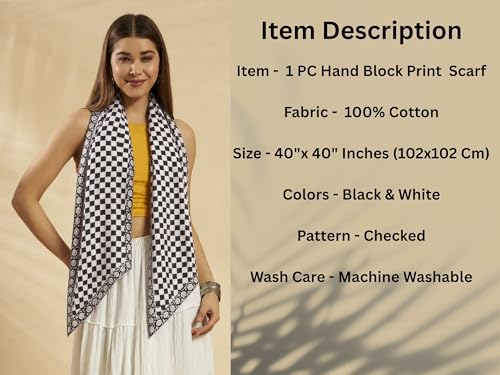 Image of Ravaiyaa - Attitude is everything Sanganer Hand Block Printed Scarves Pure Cotton Scarf Square Hijab Dupatta 40 inch X 40 inch Inch