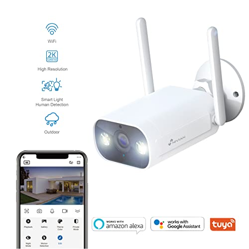 Miniatura 2 de NIVIAN- Cámara Bullet WiFi 2,4Ghz-Resolución 2K-Apta para Exterior IP66-Función detección Humanos-Visión Nocturna 10m- Compatible con Alexa y Google Home–Control Remoto con App Tuya-Color Blanco
