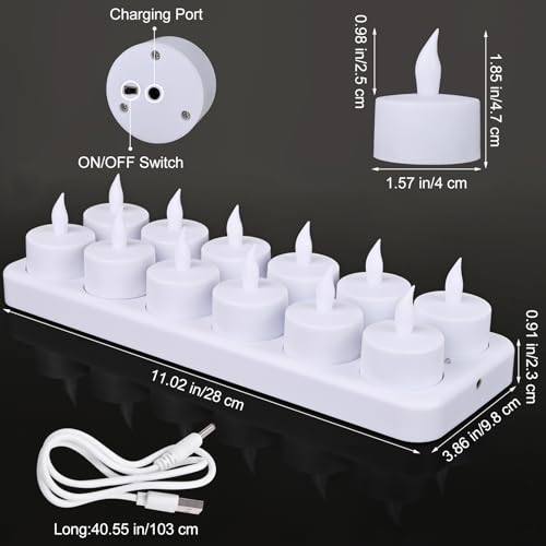 Bougie LED rechargeable haut de gamme lot de 12 avec télécommande - 2