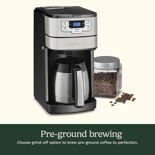 Image of Cuisinart Automatic Grind & Brew 10-Cup Coffee Maker with Blade Grinder, Programmable Coffee Machine Glass Carafe with 1-4 Cup Setting, Brew Pause, Grind-Off Option, DGB-450NAS, Black /Stainless Steel | Blade Grinder Automatically Grinds Whole Beans Before Brewing, Fully Automatic with 24-Hour Programmability, Auto-Off