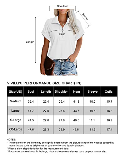 Women Summer Short Sleeve Shirts V Neck Collared Womens Tops And Blouses Women's Fashion 2023 Business Casual Tops Zippered Work Tops Womens Shirts Dressy Polo Shirts Soft White Blouse For Women M #TOP4