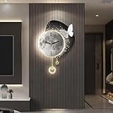 Appendere Per La Casa, Decorazione Da Parete 3D Con Orologio E Luce LED, Alimentazione A Rete, Forma Di Luna, Quadro Luminoso Creativo(Black2,40 * 68cm/15.7 * 26.8in)