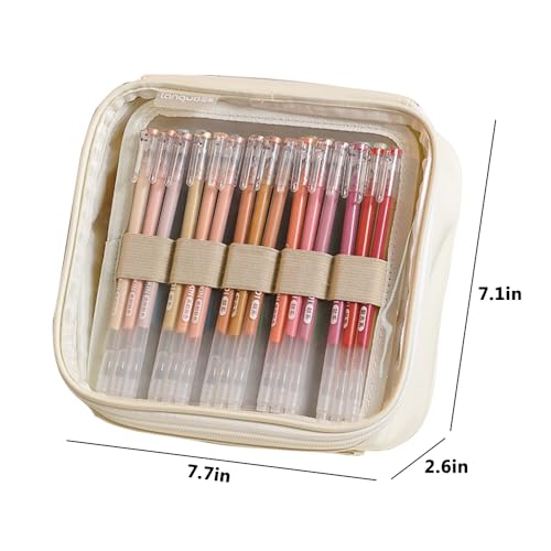 Image of Portable Pencil Case, Hold 108 Pencils Gel Pens Case Organizer with 3 Detachable Layers, Waterproof Pen Pouch Bag for Travel, Office, Off White(Excluding Pen)