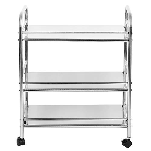 LANTUS Chariot de Service en Acier Inoxydable avec roulettes, Chariot de Restaurant, 3 Etagères de Rangement Desserte de Cuisine Style Contemporain (61 * 36 * 75cm)