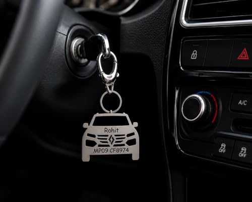 Image of Personalized Stainless Steel Key Chain /Key Ring | Durable, Compatible with All Models | Customized Car Number Plate | Ideal Gift for Him (Silver)