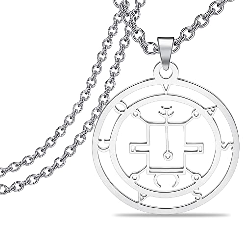 BEKECH Vassago ネックレス ヴァッサーゴの印章ペンダントネックレス ゴエティア 悪魔の印のシンボル ジュエリー お守り ネックレス ソロモンシギル ヴァッサーゴギフト, ステンレス鋼, 1